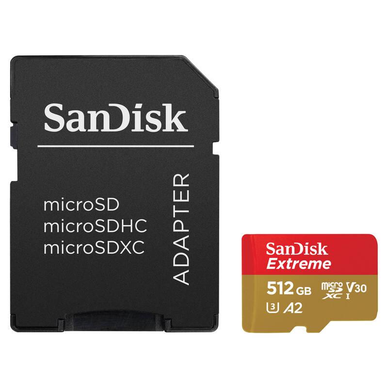 Paměťová karta SanDisk Micro SDXC Extreme 512GB UHS-I U3 adapter, Paměťová, karta, SanDisk, Micro, SDXC, Extreme, 512GB, UHS-I, U3, adapter