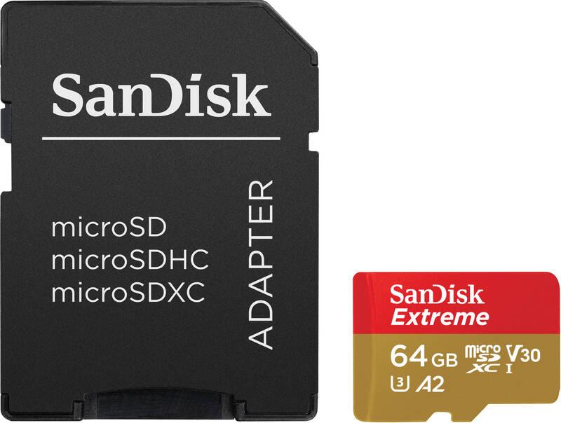 Paměťová karta SanDisk Micro SDXC Extreme 64GB UHS-I U3 adapter, Paměťová, karta, SanDisk, Micro, SDXC, Extreme, 64GB, UHS-I, U3, adapter
