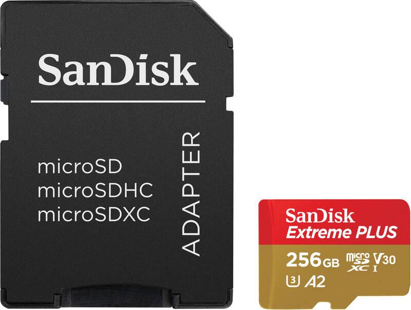 Paměťová karta SanDisk Micro SDXC Extreme Plus 256GB UHS-I U3 adapter, Paměťová, karta, SanDisk, Micro, SDXC, Extreme, Plus, 256GB, UHS-I, U3, adapter