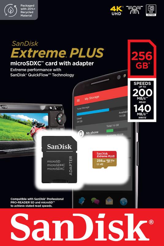 Paměťová karta SanDisk Micro SDXC Extreme Plus 256GB UHS-I U3 adapter
