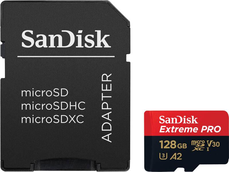 Paměťová karta SanDisk Micro SDXC Extreme Pro 128GB UHS-I U3 adapter, Paměťová, karta, SanDisk, Micro, SDXC, Extreme, Pro, 128GB, UHS-I, U3, adapter