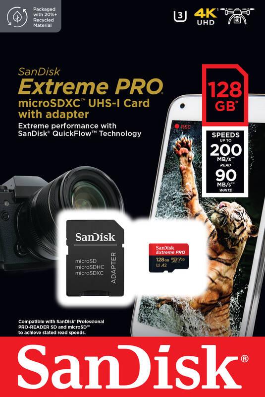 Paměťová karta SanDisk Micro SDXC Extreme Pro 128GB UHS-I U3 adapter, Paměťová, karta, SanDisk, Micro, SDXC, Extreme, Pro, 128GB, UHS-I, U3, adapter