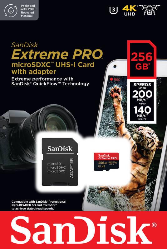 Paměťová karta SanDisk Micro SDXC Extreme Pro 256GB UHS-I U3 adapter, Paměťová, karta, SanDisk, Micro, SDXC, Extreme, Pro, 256GB, UHS-I, U3, adapter
