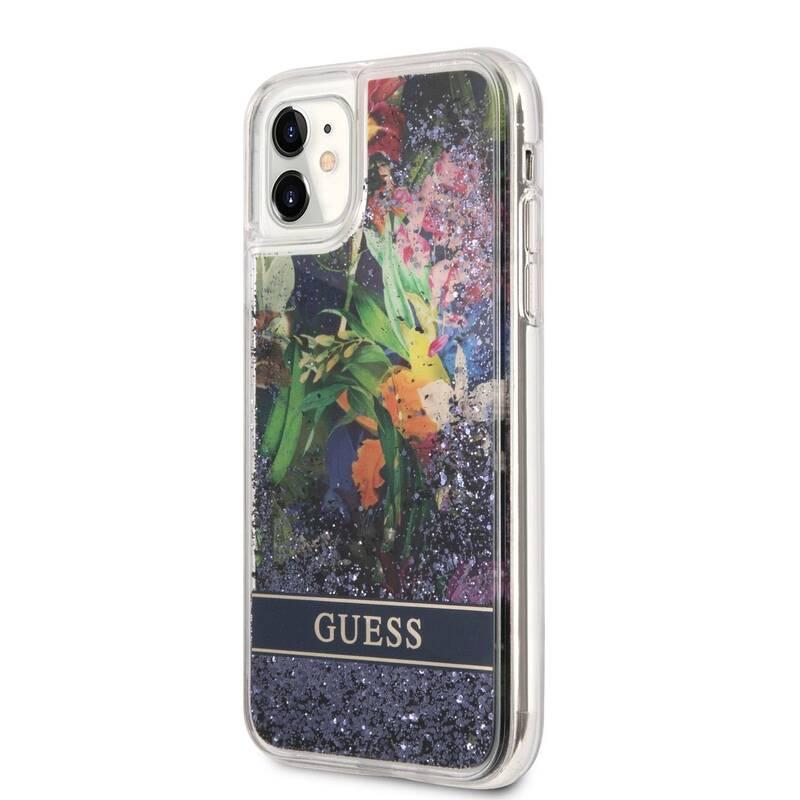 Kryt na mobil Guess Liquid Glitter Flower na Apple iPhone 11 modrý, Kryt, na, mobil, Guess, Liquid, Glitter, Flower, na, Apple, iPhone, 11, modrý