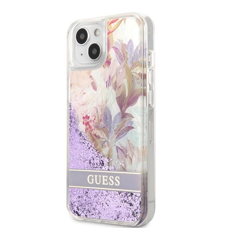 Kryt na mobil Guess Liquid Glitter Flower na Apple iPhone 13 fialový, Kryt, na, mobil, Guess, Liquid, Glitter, Flower, na, Apple, iPhone, 13, fialový