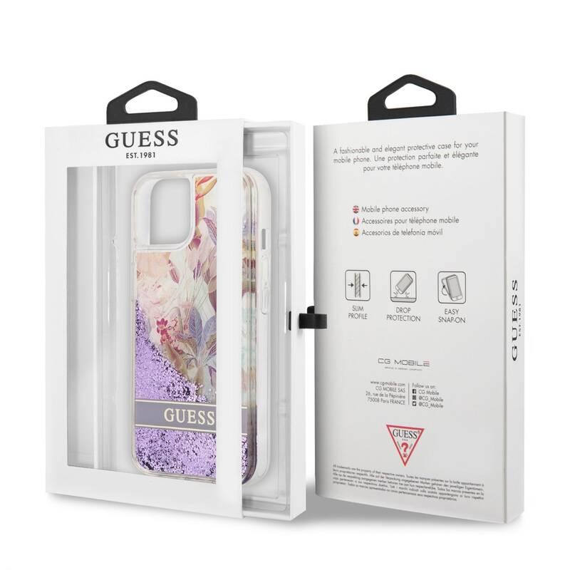 Kryt na mobil Guess Liquid Glitter Flower na Apple iPhone 13 fialový