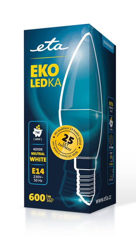 Žárovka LED ETA EKO LEDka svíčka 7W, E14, neutrální bílá, Žárovka, LED, ETA, EKO, LEDka, svíčka, 7W, E14, neutrální, bílá