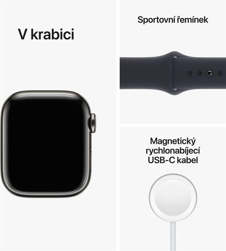 Chytré hodinky Apple Watch Series 8 GPS Cellular 41mm pouzdro z grafitově šedé nerezové oceli - temně inkoustový sportovní řemínek, Chytré, hodinky, Apple, Watch, Series, 8, GPS, Cellular, 41mm, pouzdro, z, grafitově, šedé, nerezové, oceli, temně, inkoustový, sportovní, řemínek