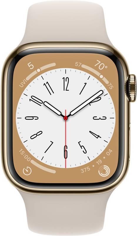 Chytré hodinky Apple Watch Series 8 GPS Cellular 41mm pouzdro ze zlaté nerezové oceli - hvězdně bílý sportovní řemínek