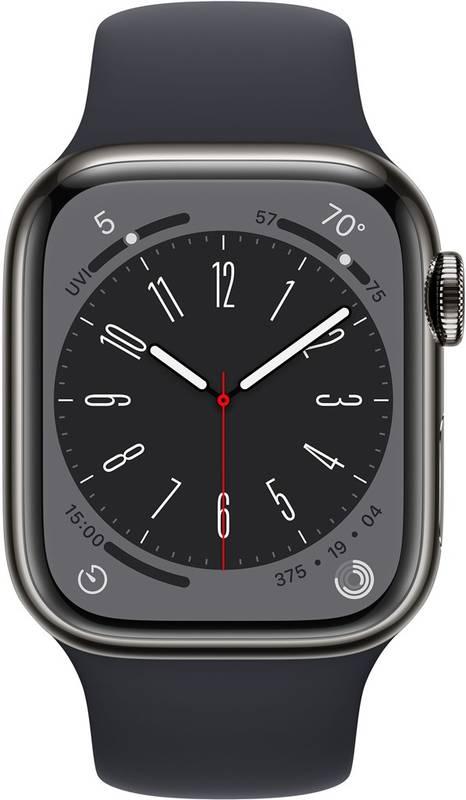 Chytré hodinky Apple Watch Series 8 GPS Cellular 45mm pouzdro z grafitově šedé nerezové oceli - temně inkoustový sportovní řemínek, Chytré, hodinky, Apple, Watch, Series, 8, GPS, Cellular, 45mm, pouzdro, z, grafitově, šedé, nerezové, oceli, temně, inkoustový, sportovní, řemínek