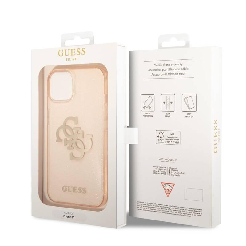 Kryt na mobil Guess Big 4G Full Glitter na Apple iPhone 14 zlatý