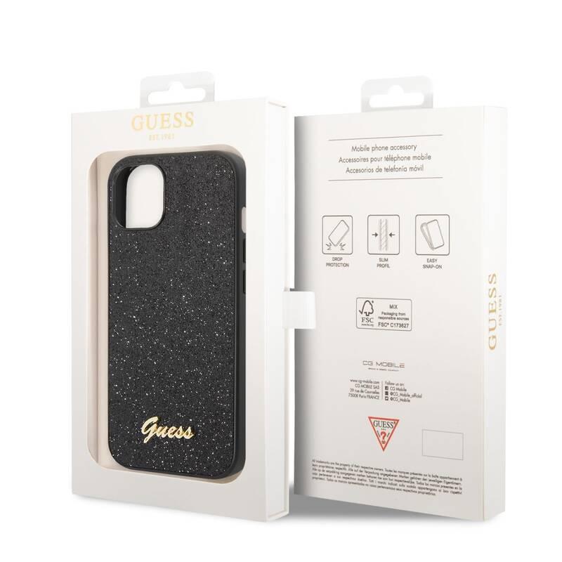 Kryt na mobil Guess Glitter Flakes Metal Logo na Apple iPhone 14 Plus černý