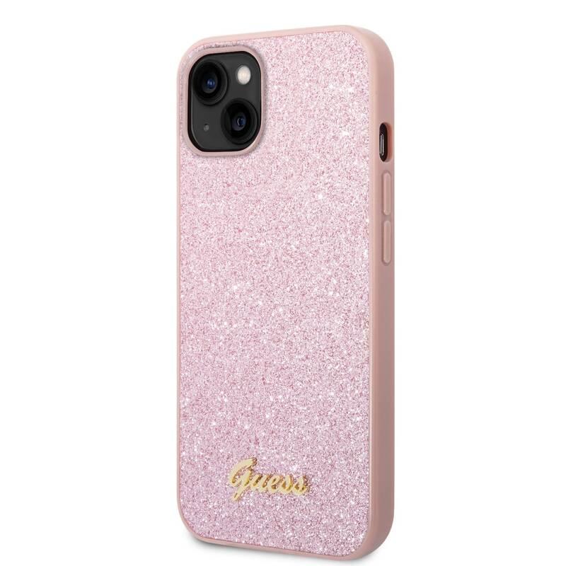 Kryt na mobil Guess Glitter Flakes Metal Logo na Apple iPhone 14 Plus růžový