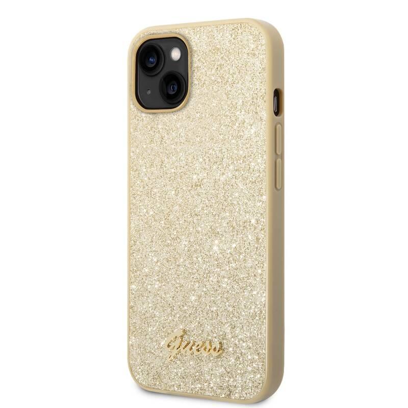 Kryt na mobil Guess Glitter Flakes Metal Logo na Apple iPhone 14 Plus zlatý
