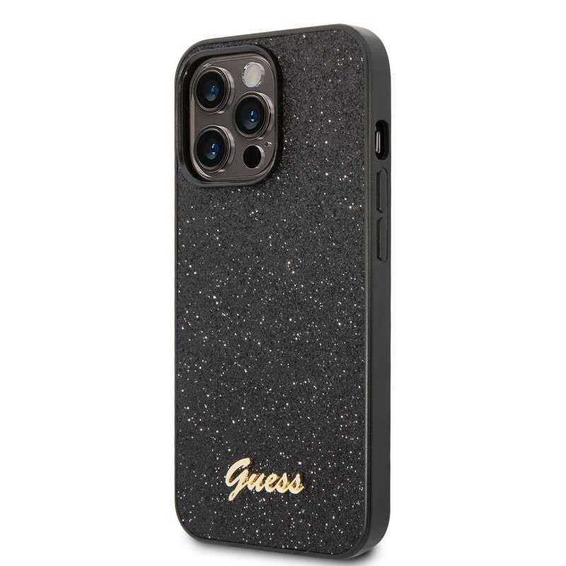 Kryt na mobil Guess Glitter Flakes Metal Logo na Apple iPhone 14 Pro Max černý