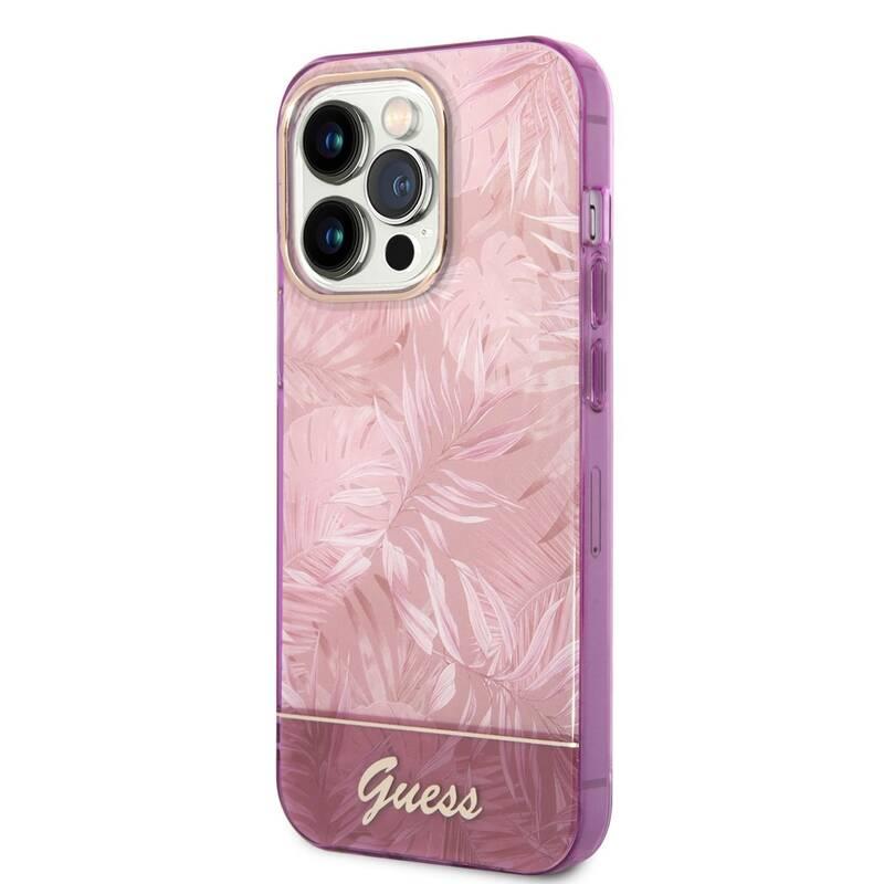 Kryt na mobil Guess Jungle na Apple iPhone 14 Pro Max růžový