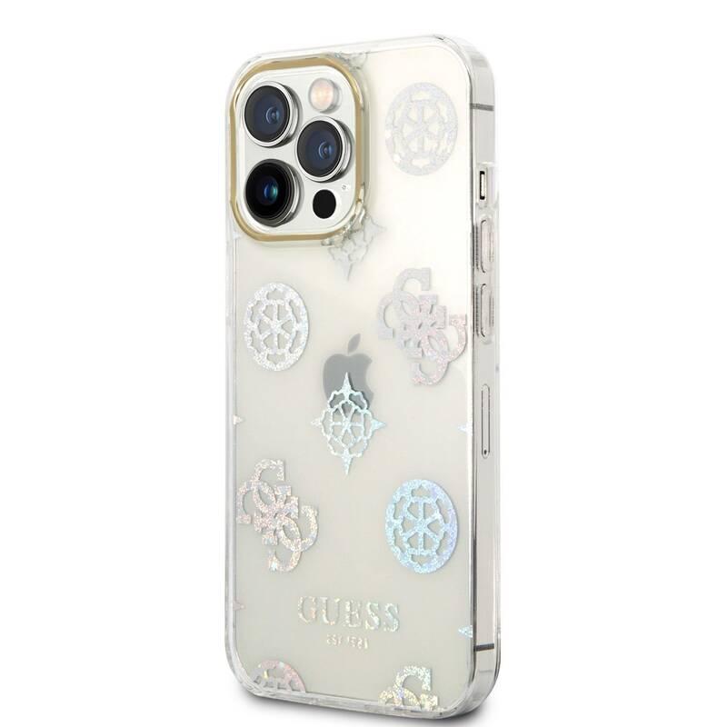 Kryt na mobil Guess Peony Glitter na Apple iPhone 14 Pro Max bílý