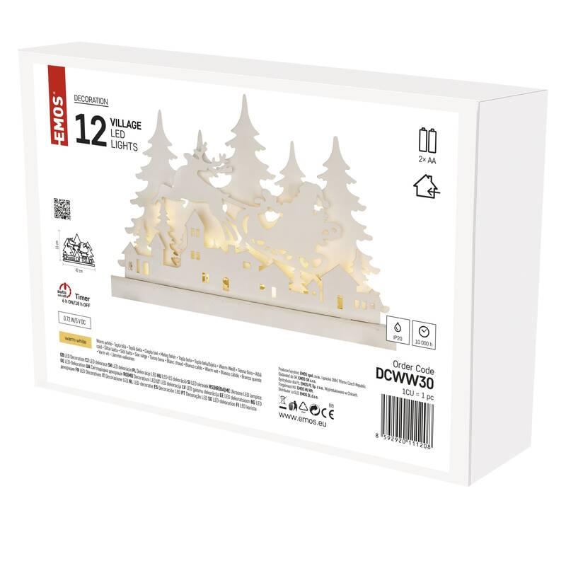 LED dekorace EMOS 12 LED dřevěná vesnička, 31 cm, 2x AA, vnitřní, teplá bílá