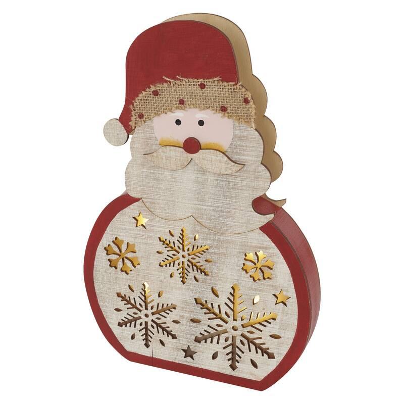 LED dekorace EMOS 5 LED dřevěný Santa, 30 cm, 2x AAA, vnitřní, teplá bílá