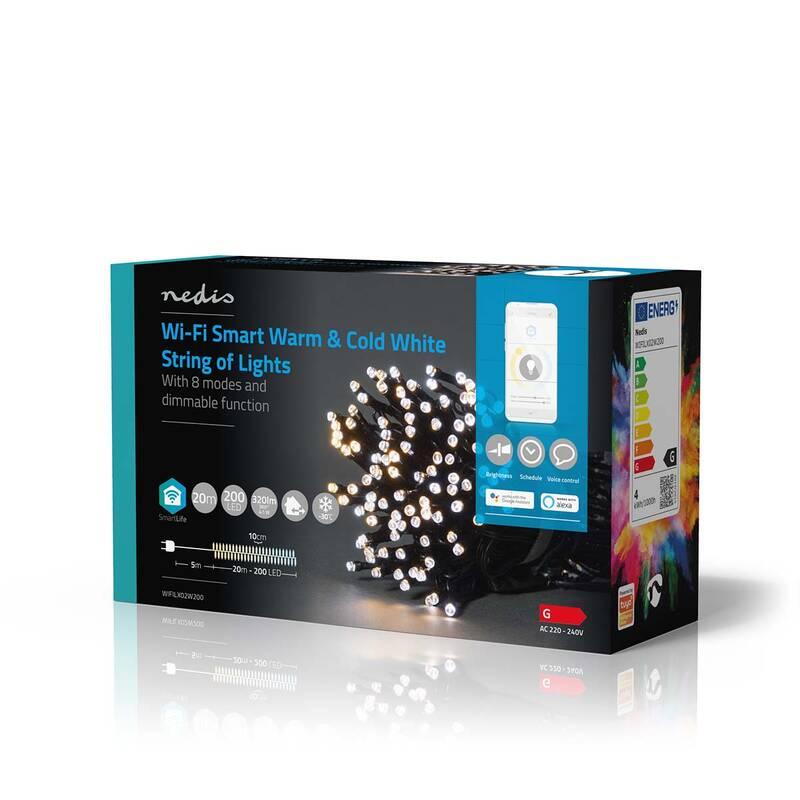 Vánoční osvětlení Nedis SmartLife LED, Wi-Fi, Teplá až studená bílá, 200 LED, 20 m, Android IOS, Vánoční, osvětlení, Nedis, SmartLife, LED, Wi-Fi, Teplá, až, studená, bílá, 200, LED, 20, m, Android, IOS