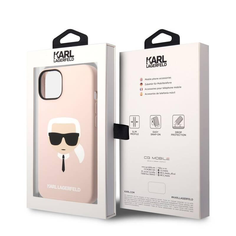 Kryt na mobil Karl Lagerfeld Liquid Silicone Karl Head na Apple iPhone 14 růžový