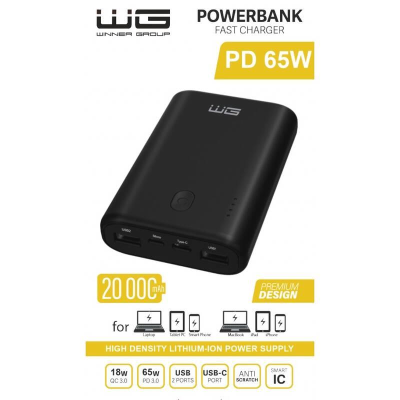 Powerbank WG Johanna 20000 mAh PD USB-C 65W QC 3.0 18W černá, Powerbank, WG, Johanna, 20000, mAh, PD, USB-C, 65W, QC, 3.0, 18W, černá