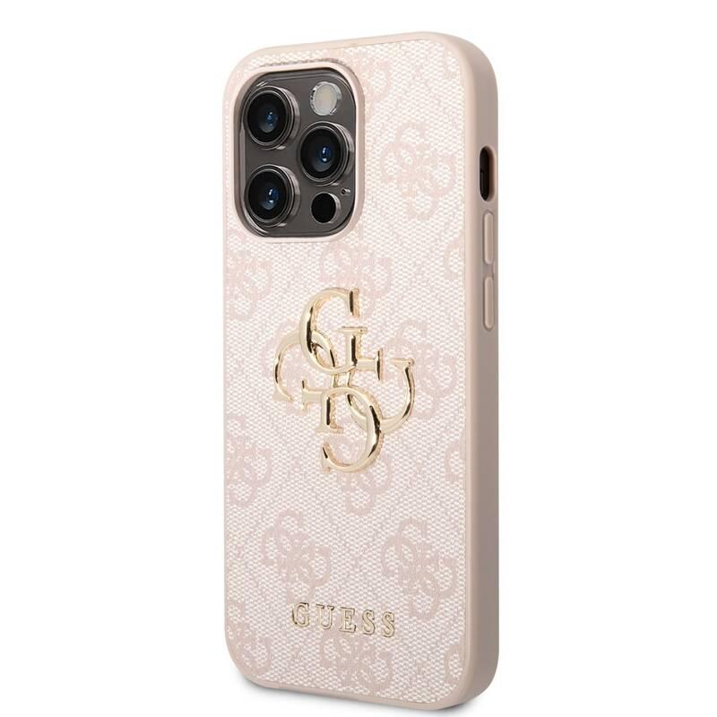 Kryt na mobil Guess 4G Metal Logo na Apple iPhone 14 Pro růžový
