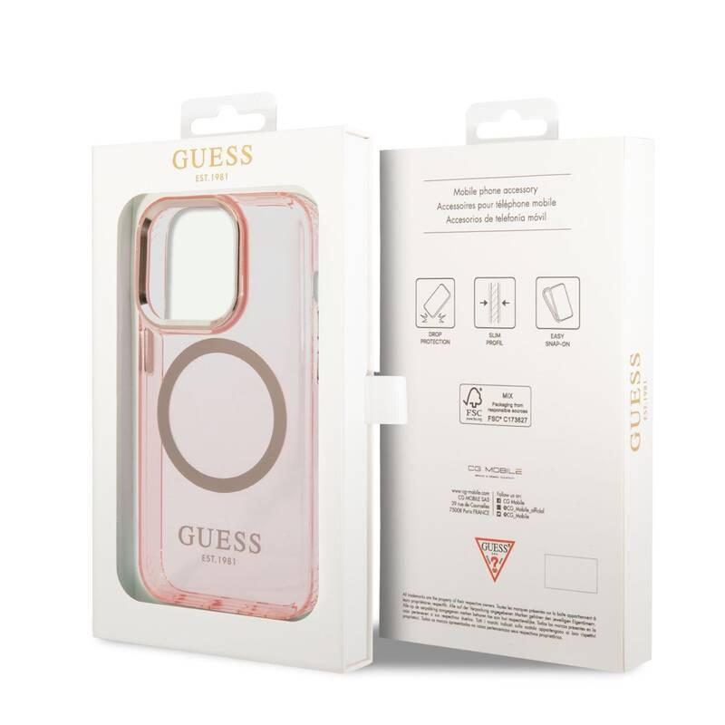 Kryt na mobil Guess Translucent MagSafe na Apple iPhone 14 Pro růžový