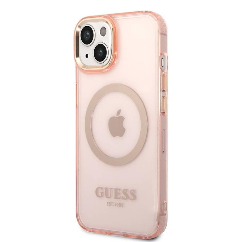 Kryt na mobil Guess Translucent MagSafe na Apple iPhone 14 růžový, Kryt, na, mobil, Guess, Translucent, MagSafe, na, Apple, iPhone, 14, růžový