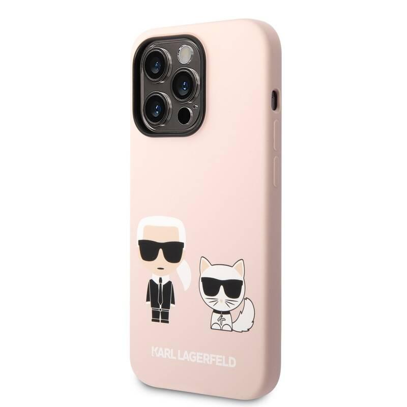 Kryt na mobil Karl Lagerfeld and Choupette Liquid Silicone na Apple iPhone 14 Pro růžový