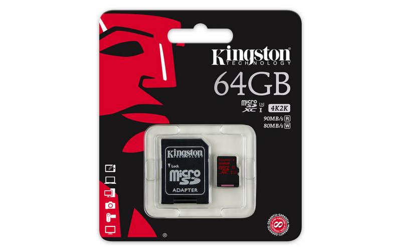 Paměťová karta Kingston MicroSDHC 64GB UHS-I U3 adapter, Paměťová, karta, Kingston, MicroSDHC, 64GB, UHS-I, U3, adapter