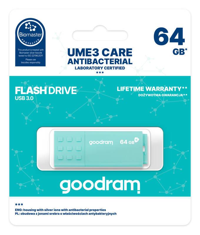 USB Flash Goodram UME3 CARE 64GB USB 3.0 tyrkysový