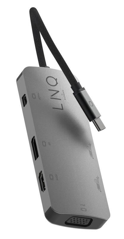 USB Hub Linq byELEMENTS 7v1 USB-C HDMI Triple Display MST šedý