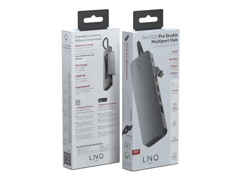 USB Hub Linq byELEMENTS 9v1 SSD PRO USB-C Multiport Hub šedý