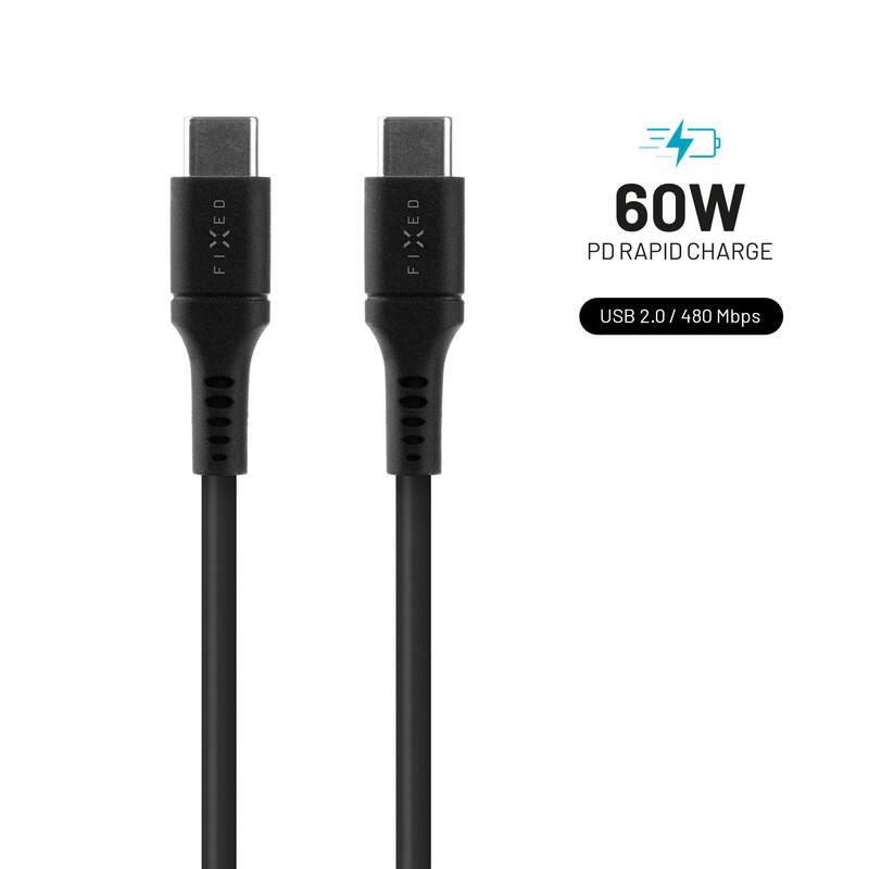 Kabel FIXED Liquid silicone USB-C USB-C s podporou PD, 60W, 2m černý