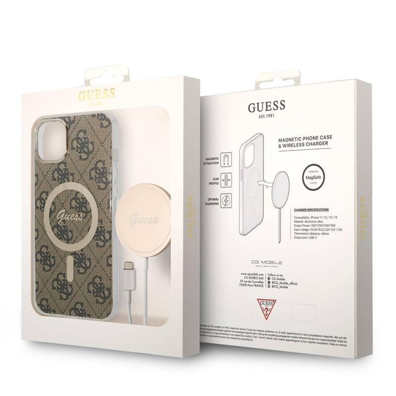 Kryt na mobil Guess 4G MagSafe na Apple iPhone 14 Plus bezdrátová nabíječka hnědý