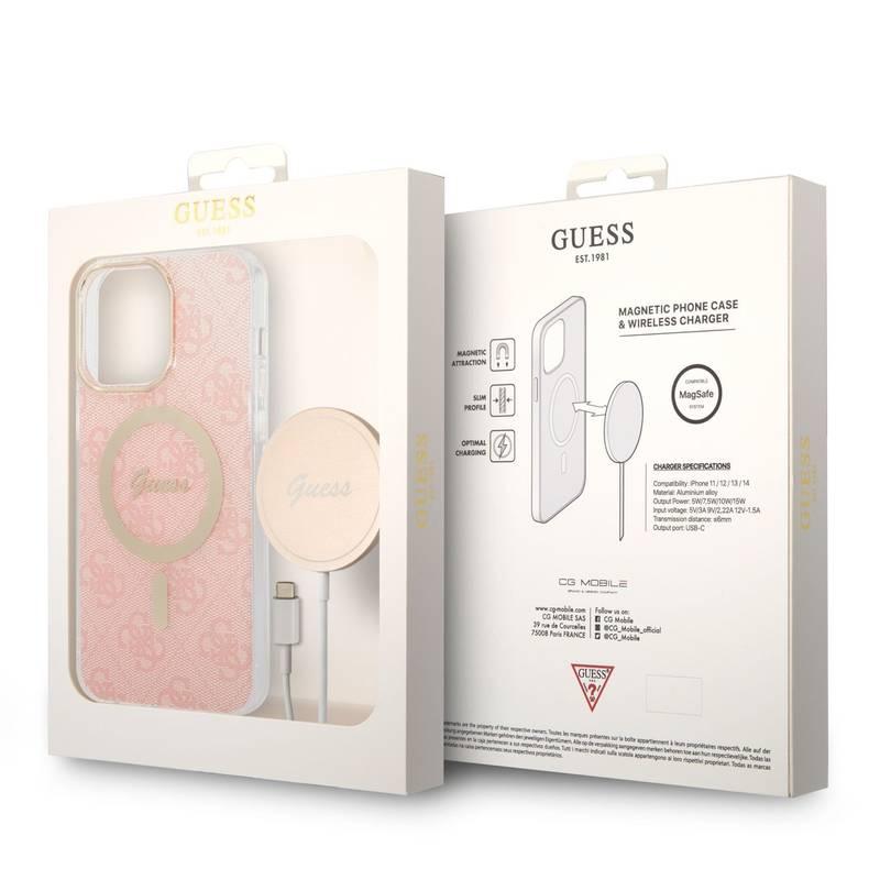 Kryt na mobil Guess 4G MagSafe na Apple iPhone 14 Pro Max bezdrátová nabíječka růžový
