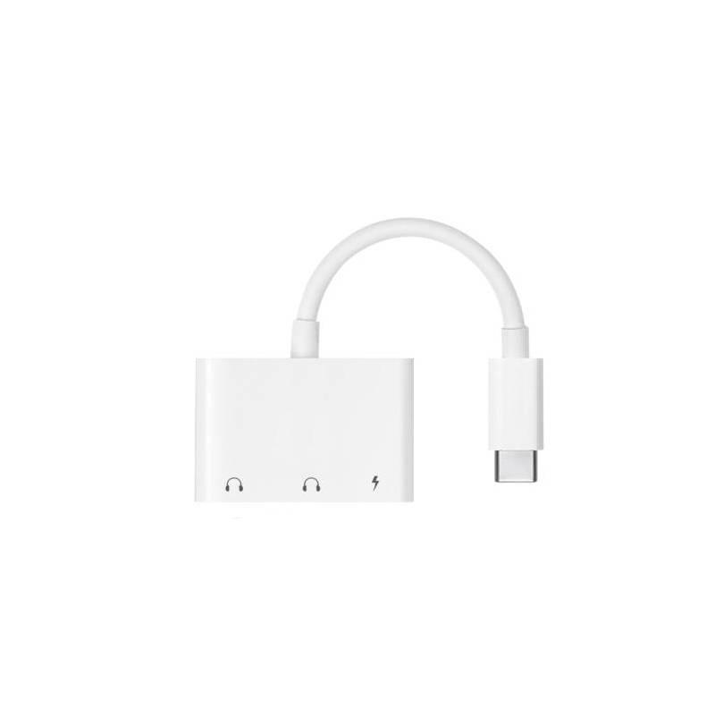 Redukce COTECi 3v1 USB-C Jack 3,5mm, 2x USB-C bílá