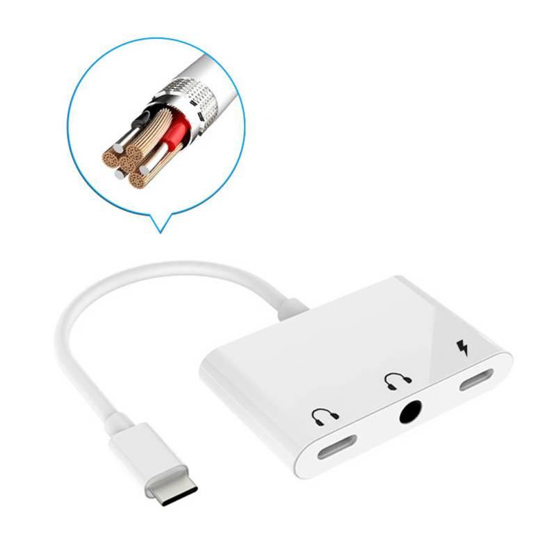 Redukce COTECi 3v1 USB-C Jack 3,5mm, 2x USB-C bílá, Redukce, COTECi, 3v1, USB-C, Jack, 3,5mm, 2x, USB-C, bílá