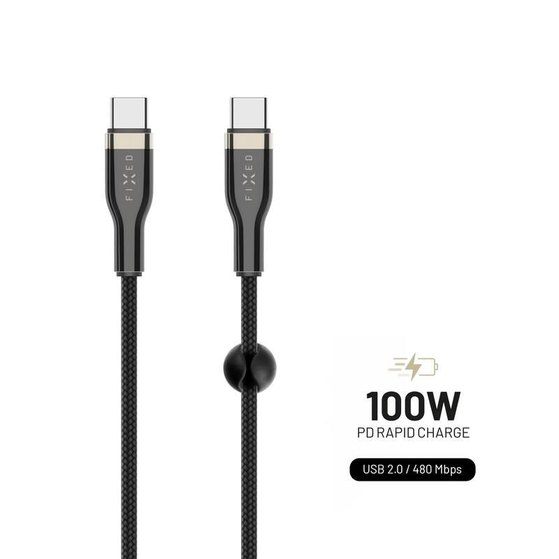 Kabel FIXED USB-C USB-C s podporou PD, 100W, 0,5m černý, Kabel, FIXED, USB-C, USB-C, s, podporou, PD, 100W, 0,5m, černý