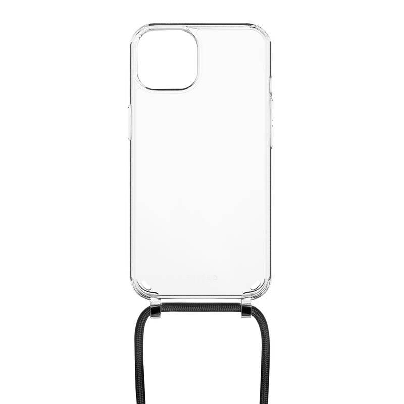 Kryt na mobil FIXED Pure Neck s černou šňůrkou na krk na Apple iPhone 12 12 Pro průhledný