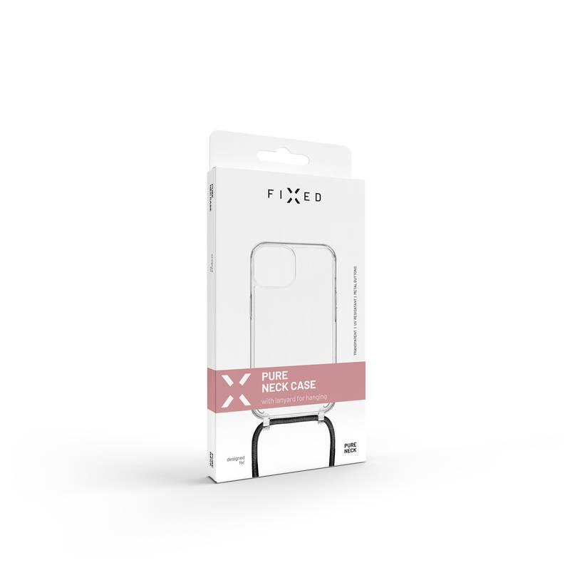 Kryt na mobil FIXED Pure Neck s černou šňůrkou na krk na Apple iPhone 14 Pro průhledný