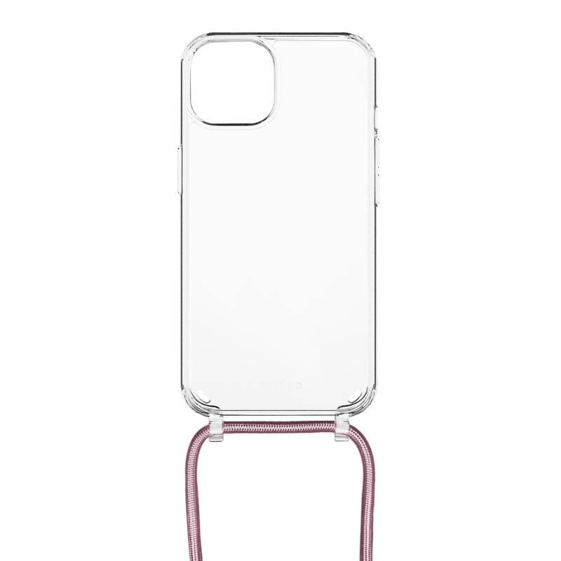 Kryt na mobil FIXED Pure Neck s růžovou šňůrkou na krk na Apple iPhone 12 12 Pro průhledný