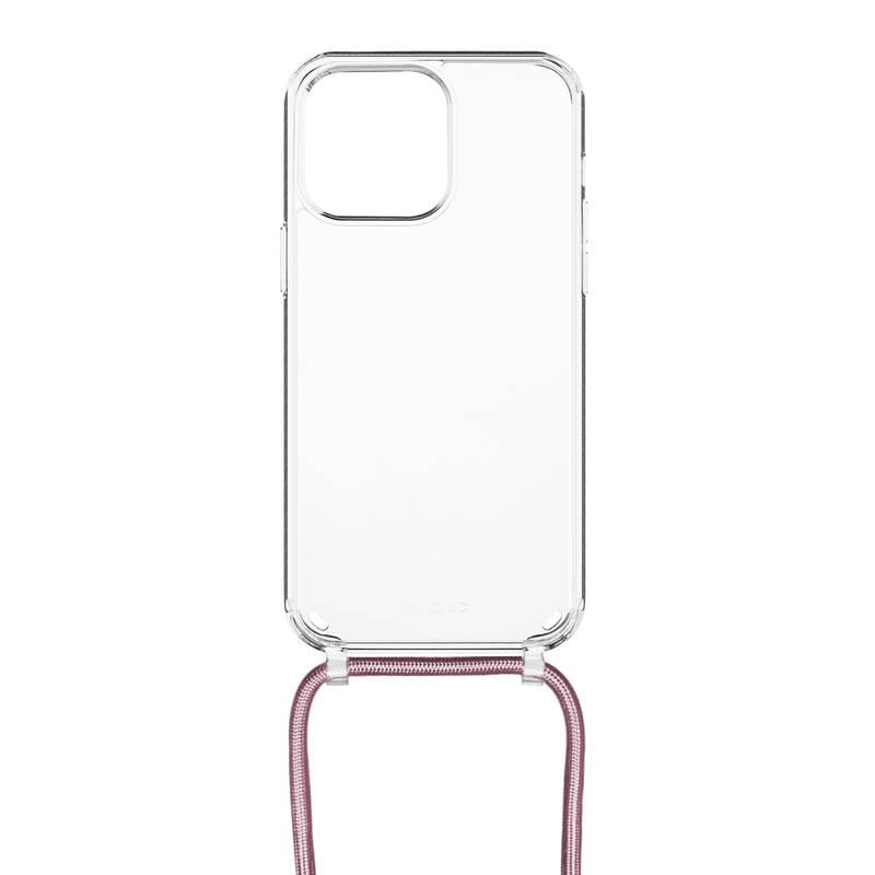 Kryt na mobil FIXED Pure Neck s růžovou šňůrkou na krk na Apple iPhone 14 Pro Max průhledný