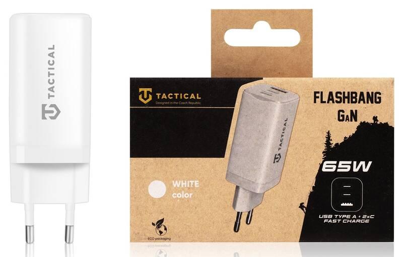 Nabíječka do sítě Tactical FlashBang, 2x USB-C, 1x USB, GaN, 65 W bílá