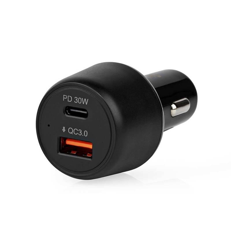 Adaptér do auta Nedis 1×USB, 1×USB-C, 48W černý