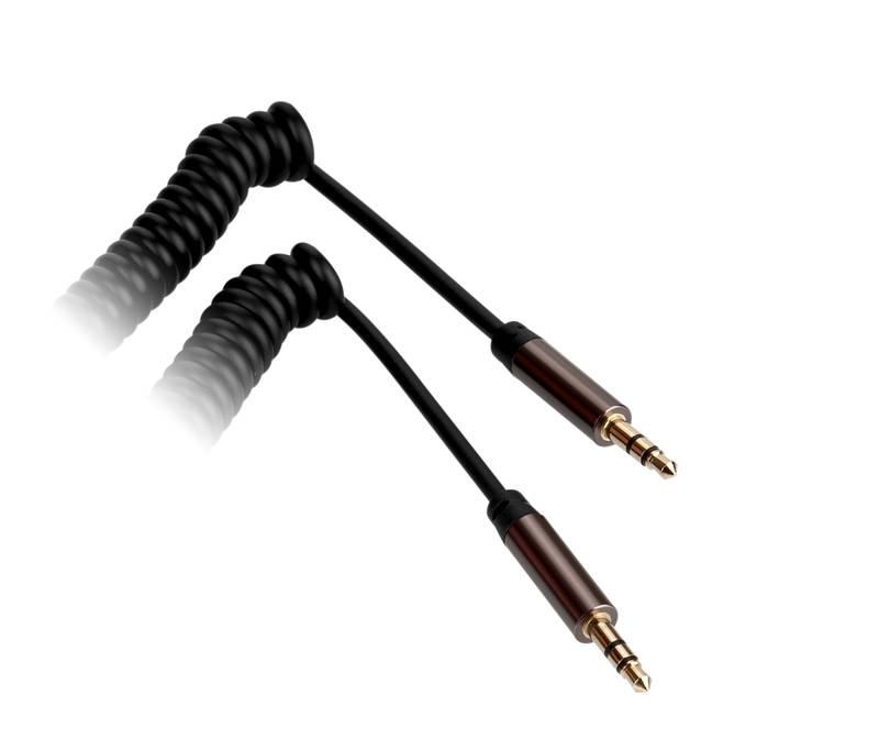 Kabel GoGEN Jack 3,5mm, 2m, pozlacené konektory, kroucený černý, Kabel, GoGEN, Jack, 3,5mm, 2m, pozlacené, konektory, kroucený, černý