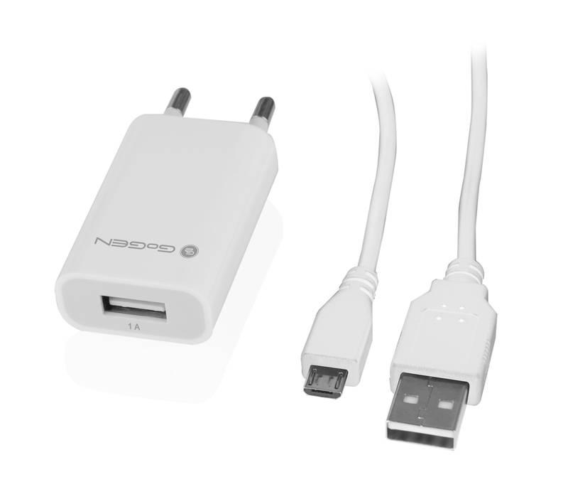 Nabíječka do sítě GoGEN ACH 101 C,1x USB microUSB kabel 1,2m bílá, Nabíječka, do, sítě, GoGEN, ACH, 101, C,1x, USB, microUSB, kabel, 1,2m, bílá