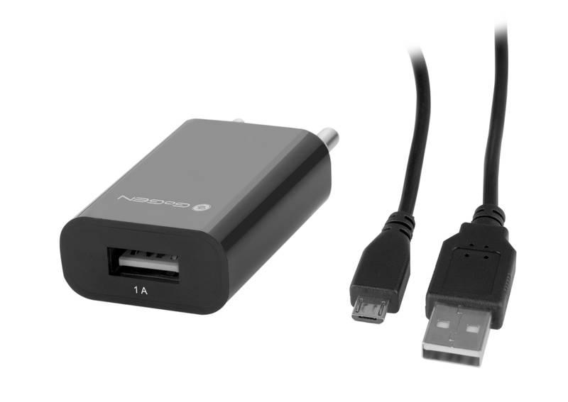 Nabíječka do sítě GoGEN ACH 101 C, 1x USB microUSB kabel 1,2m černá