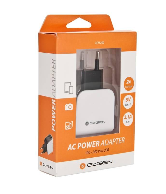 Nabíječka do sítě GoGEN ACH 200, 2x USB, 2,1A černá bílá